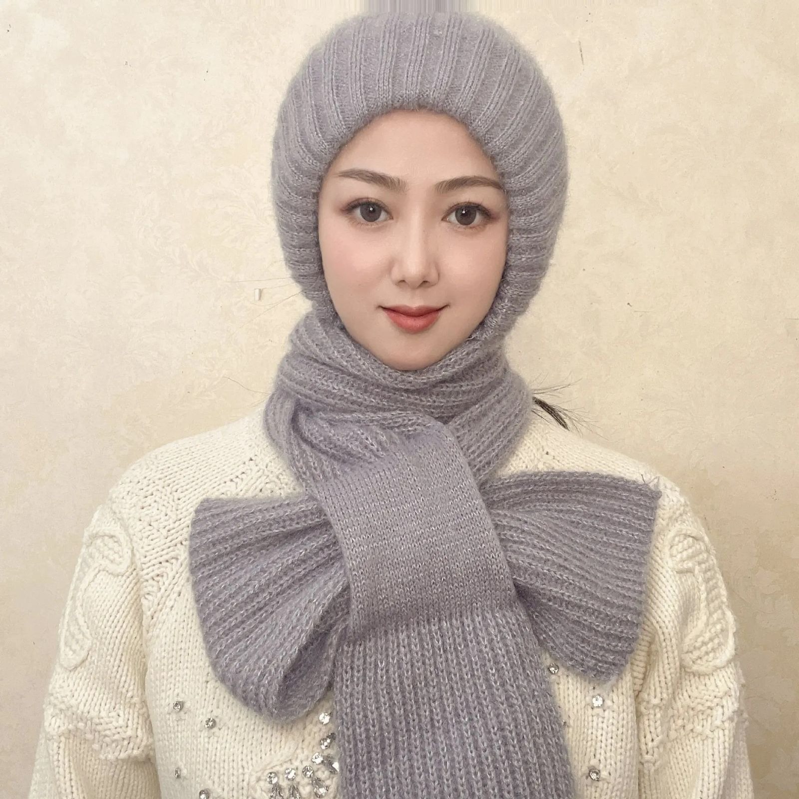 Windproof Cap With Scarf (Ash)